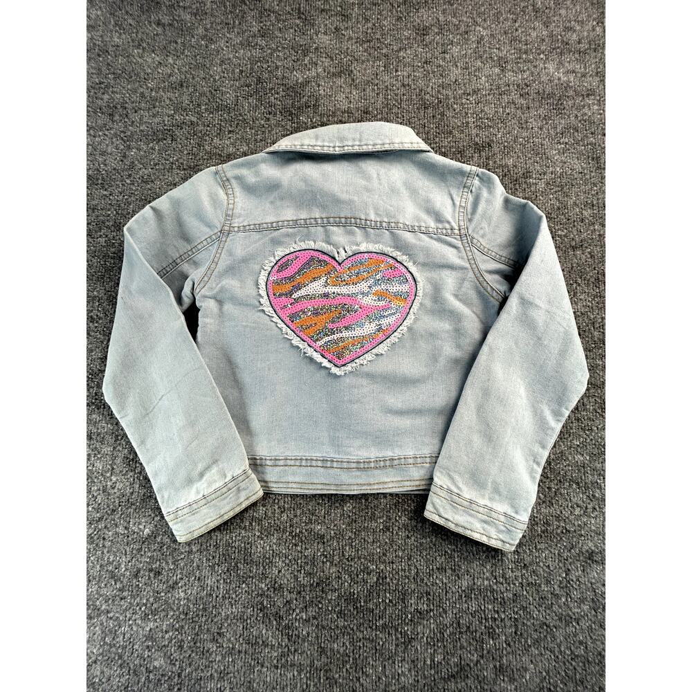 Vince Camuto Girls Size 6 Light Wash Denim Jacket Sequin Heart Back Button Front - Picture 2 of 8